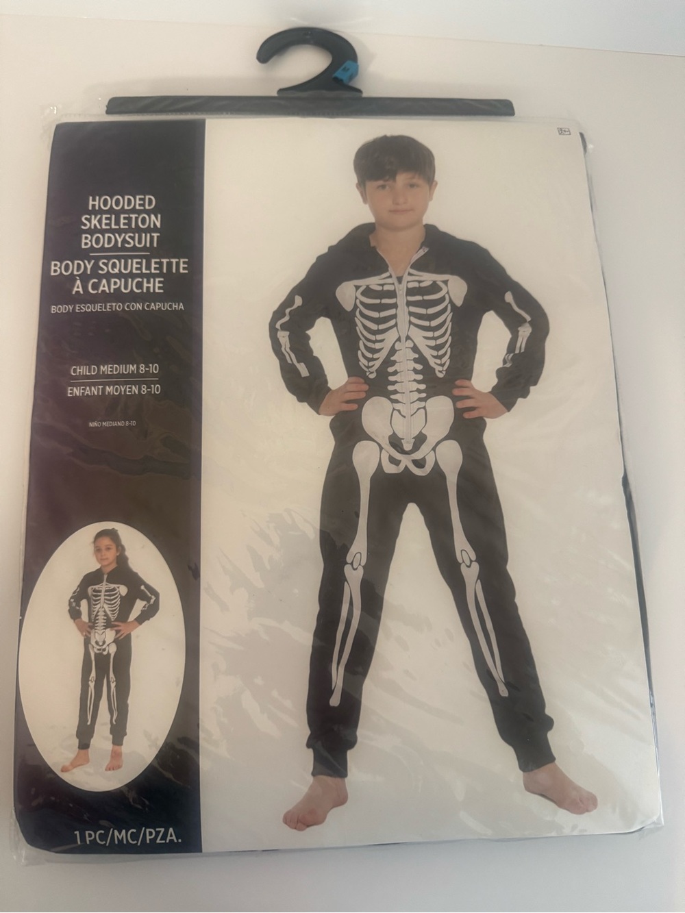 Hooded Skeleton Bodysuit for Kids - Black size 8-10